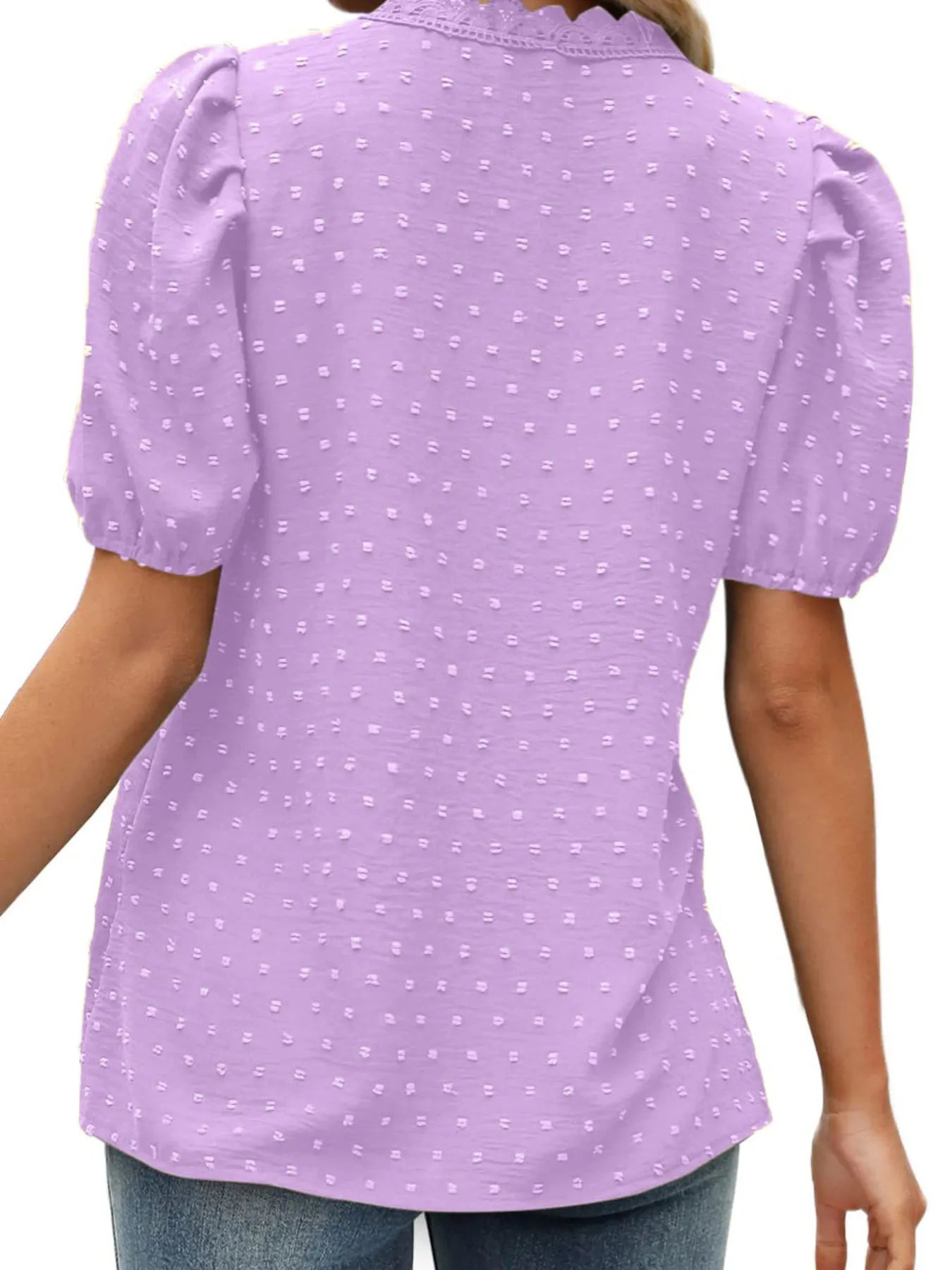 Swiss Dot Lace Trim Flutter Sleeve Romper with Pockets main image 1