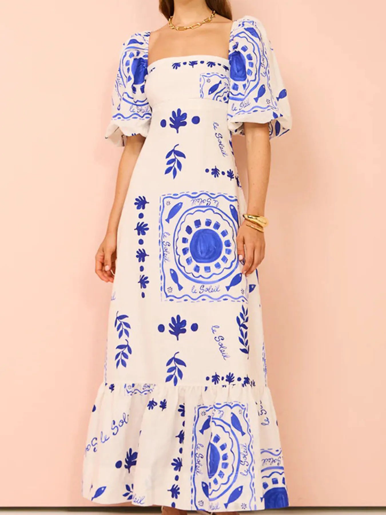 helsi clara puff sleeve appliqué a line maxi dress Helsi Women's Corinne Floral Puff Sleeve Maxi Dress - Gold - Size XS main image 0