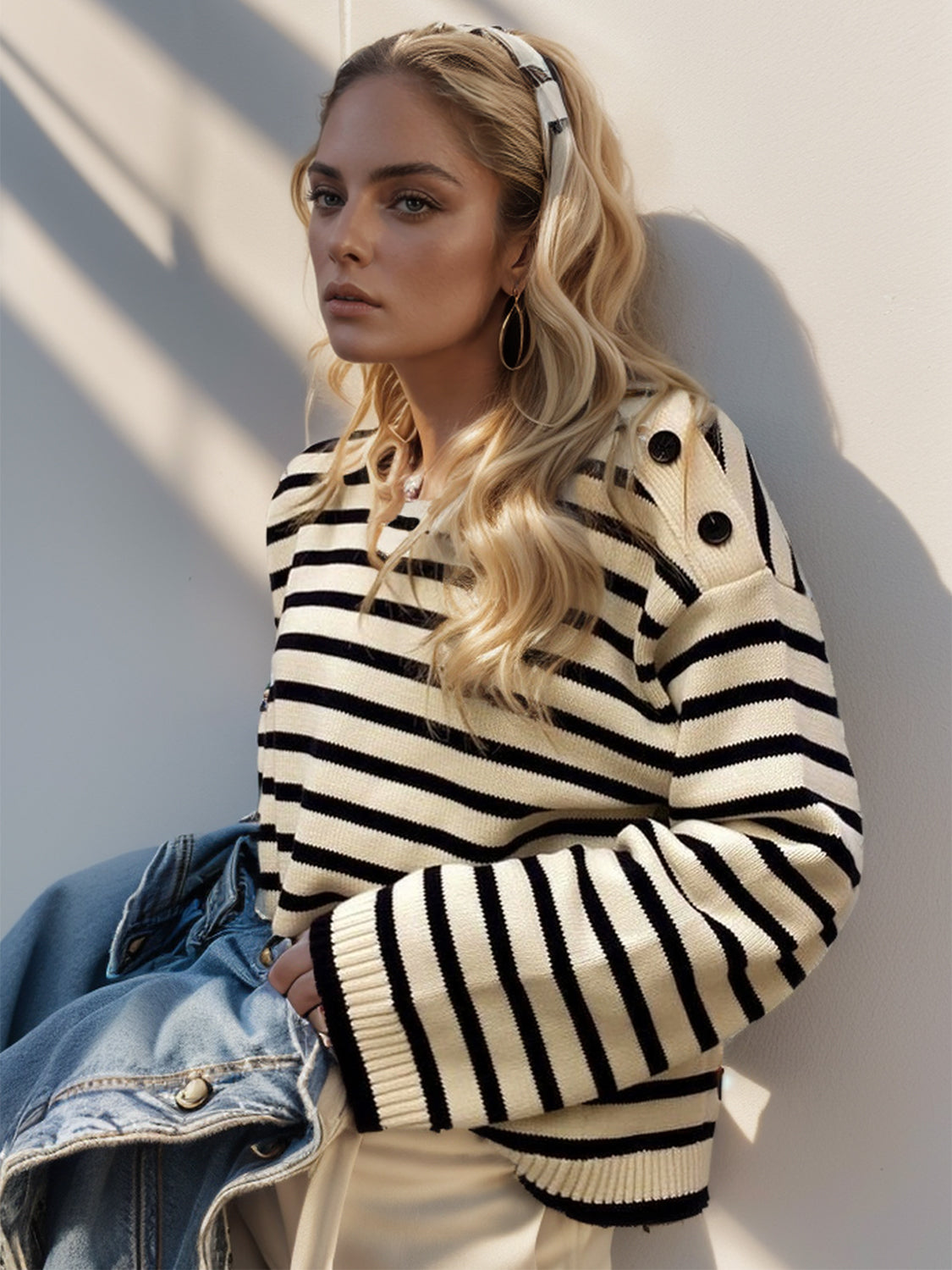 Striped Round Neck Long Sleeve Knit Top - Charming Charlie