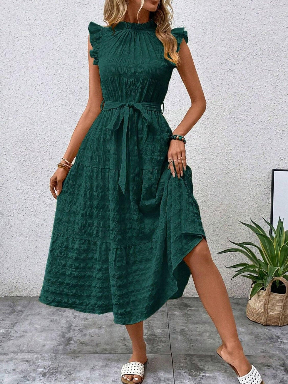 Tied Pleated Printed Cap Sleeve Dress main image 0