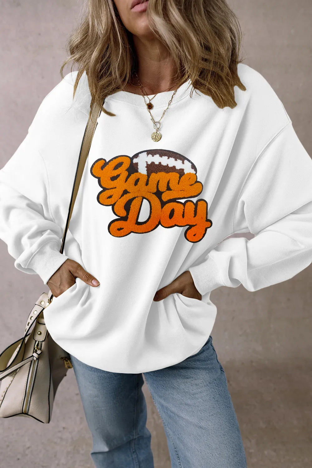 GAME DAY Football Round Neck Long Sleeve Sweatshirt - Charming Charlie