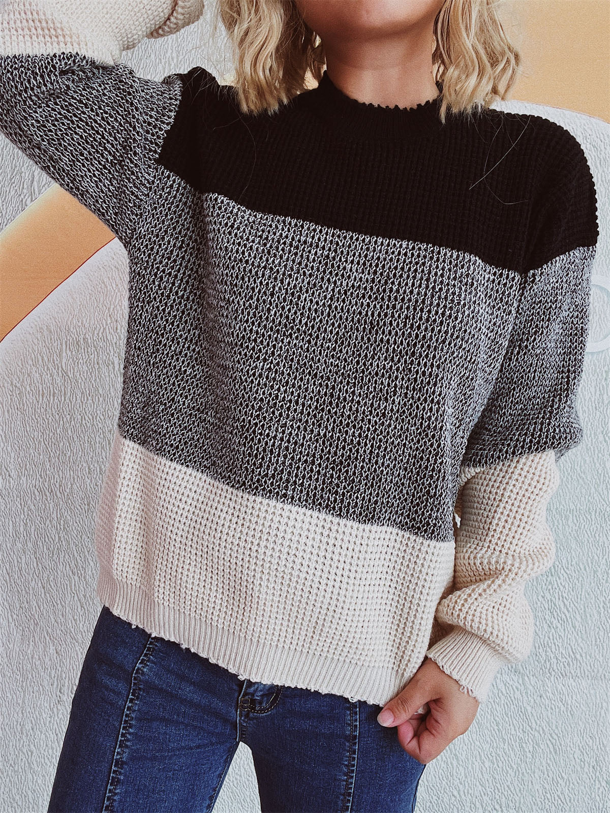 Color Block Long Sleeve Sweater - Charming Charlie