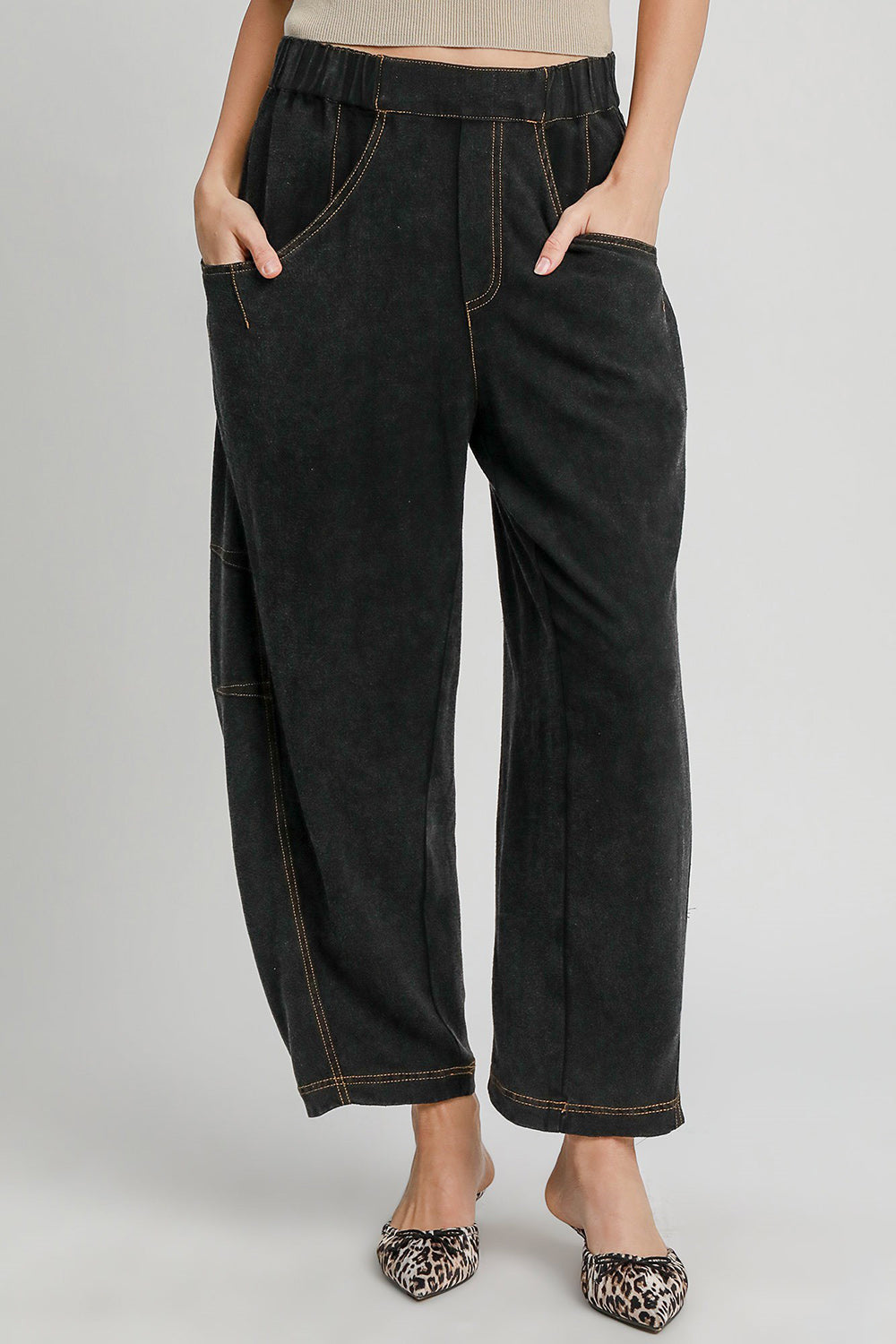 Umgee Elastic Waist Baggy Fit Pants with Pockets - Charming Charlie