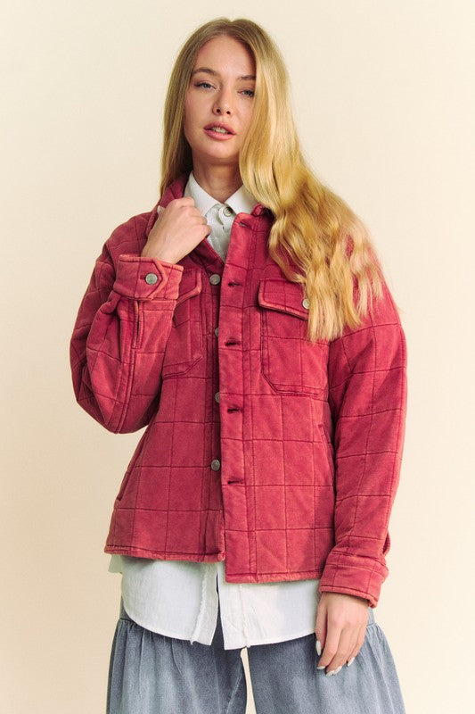 Davi & Dani Quilted Button Down Shacket with Chest Pockets - Charming Charlie
