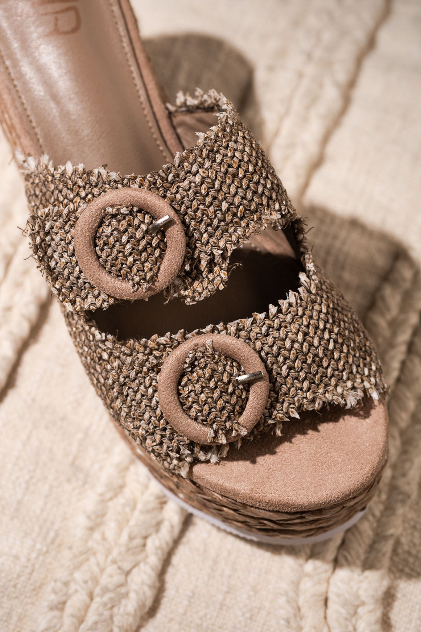 Eriwen Buckle Wedge in Taupe - Charming Charlie