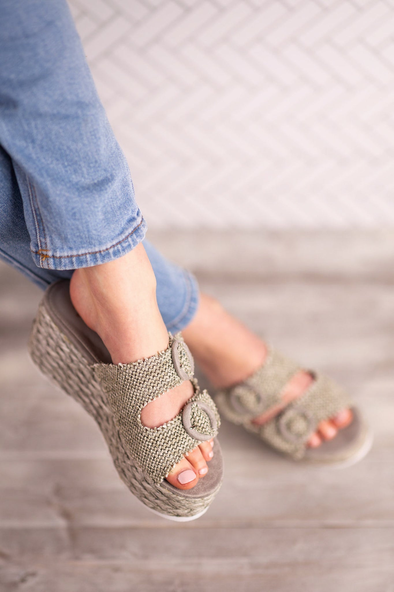 Eriwen Buckle Wedge in Teal - Charming Charlie