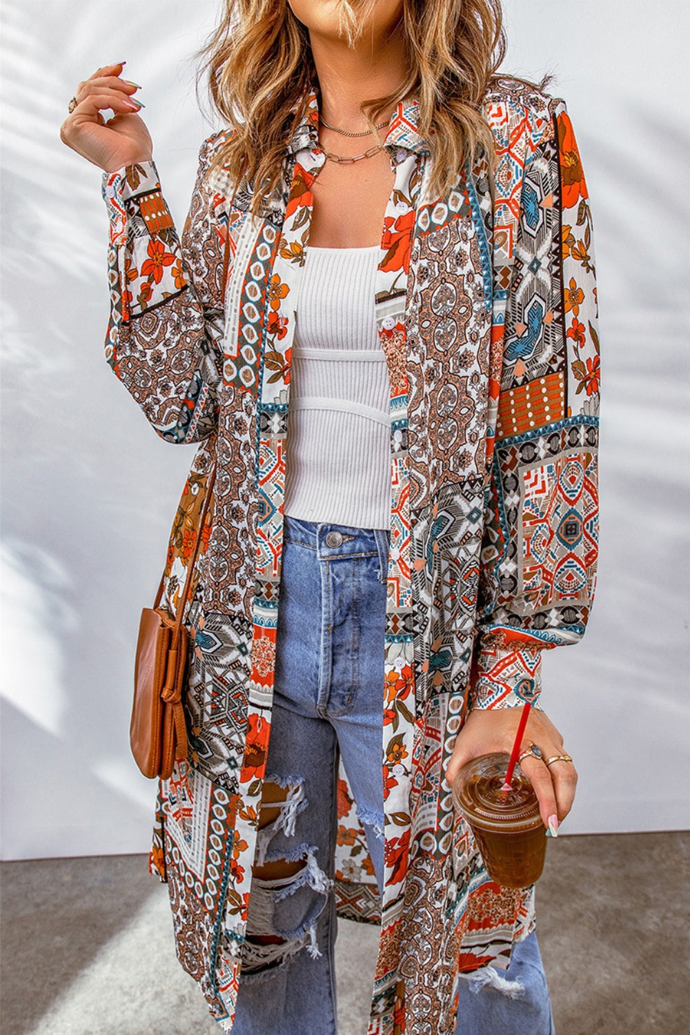 Printed Button Up Long Sleeve Cardigan - Charming Charlie