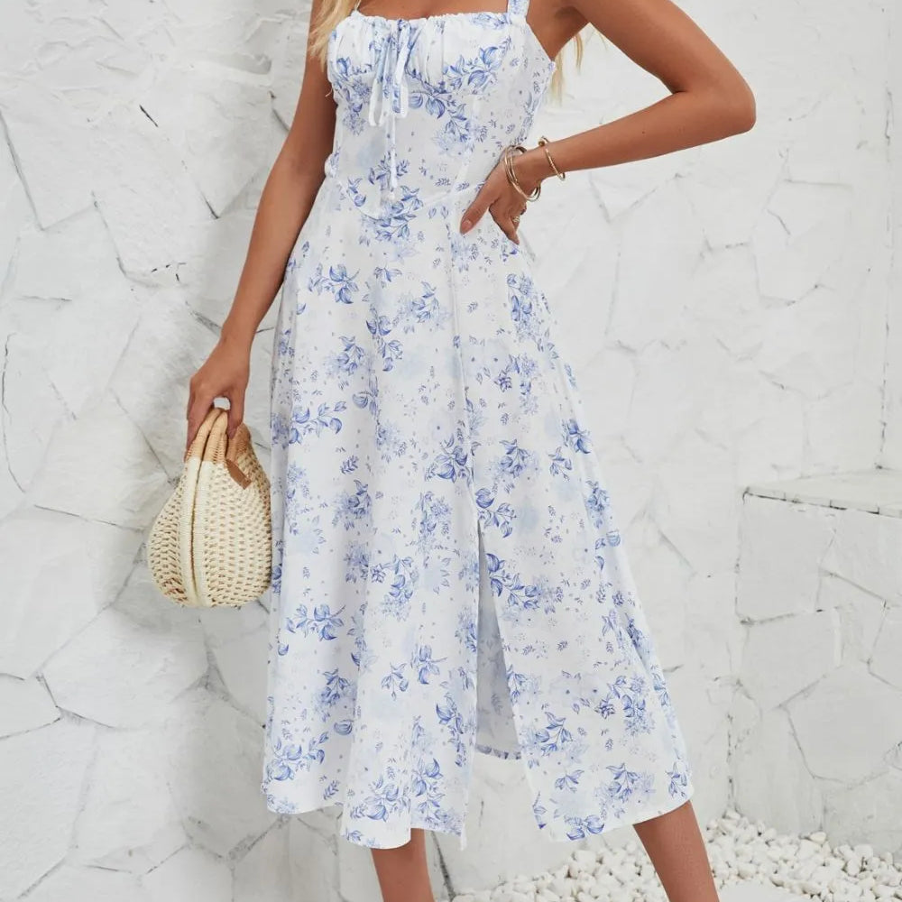 fit & flare printed cami dress for women Vibrant Floral Print Cami Dress with Flared Skirt