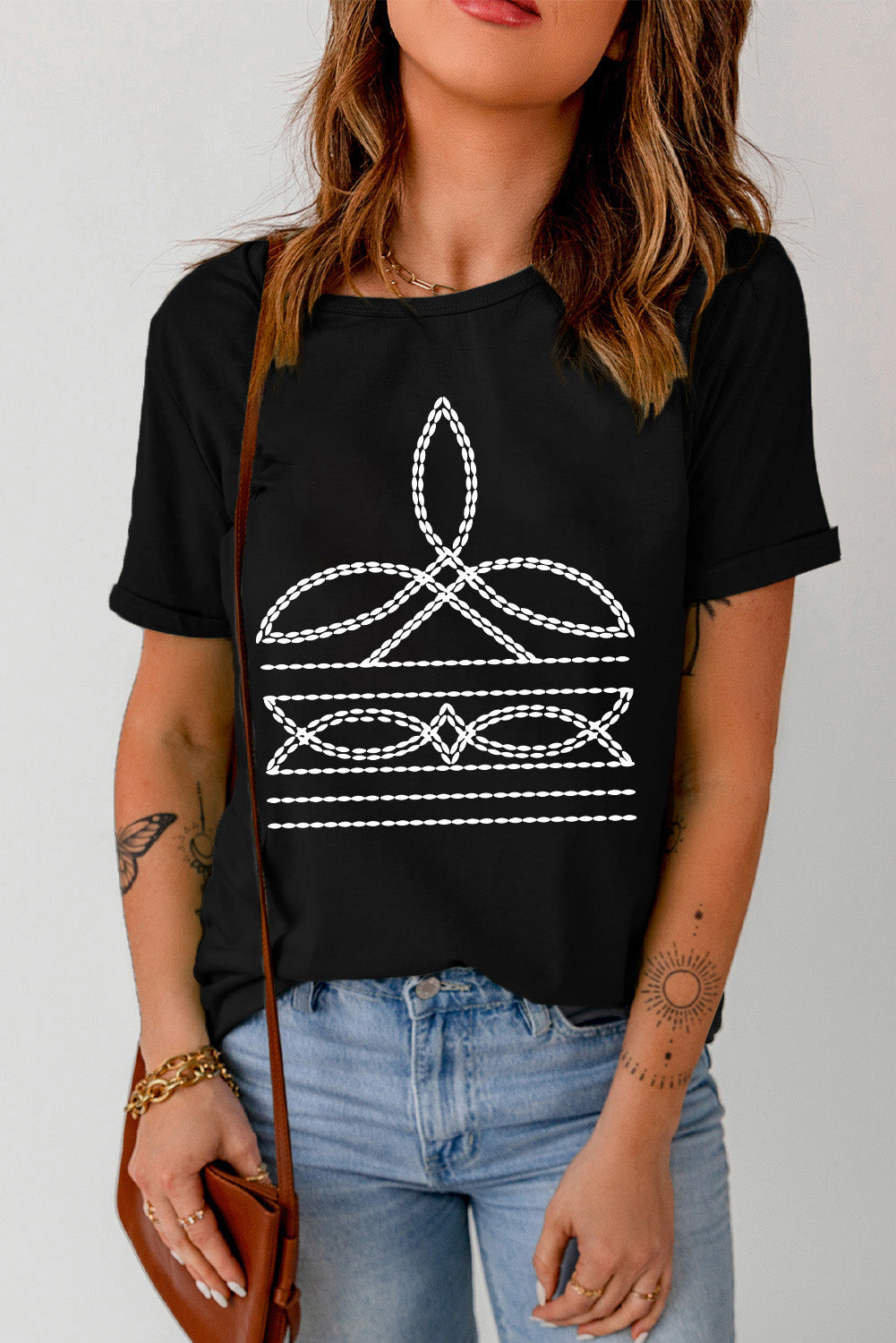 Graphic Round Neck Short Sleeve T-Shirt - Charming Charlie