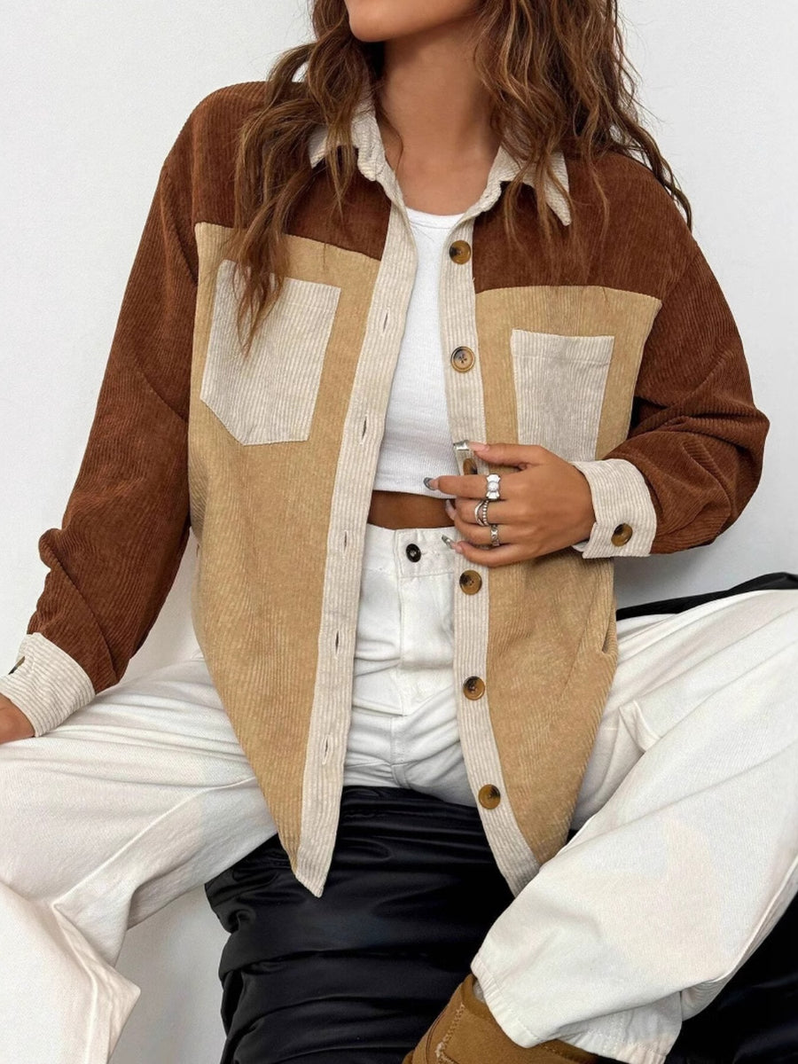 Color Block Collared Neck Long Sleeve Shirt – Charming Charlie