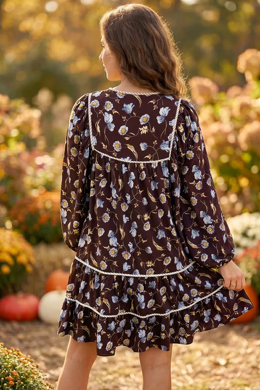 fall shift dresses Floral Print Shirred V Neck Dress Dark Brown / XL SB-Cottage Style:With 39in Train side pockets Men's Black Dress Pants