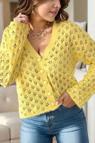 Openwork V-Neck Long Sleeve Cardigan - Charming Charlie