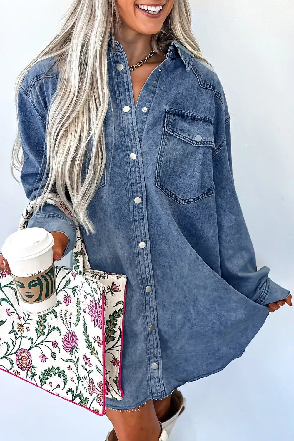 Vintage Wash Button-Down Denim Dress Medium / L