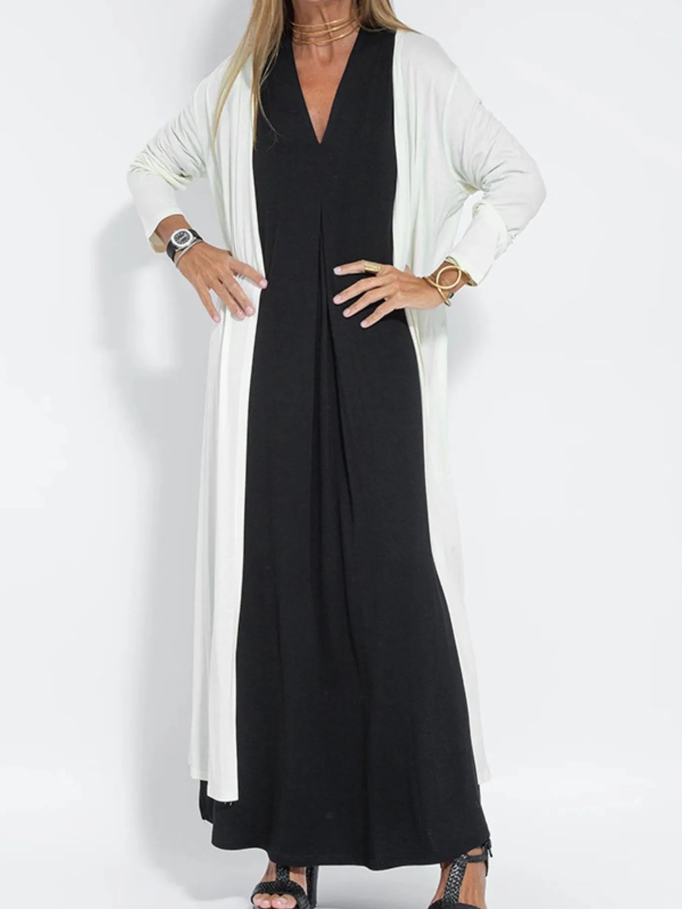 Charming V-neck Cap Sleeves Open Back Maxi Dresses with Slit Mist main image 0