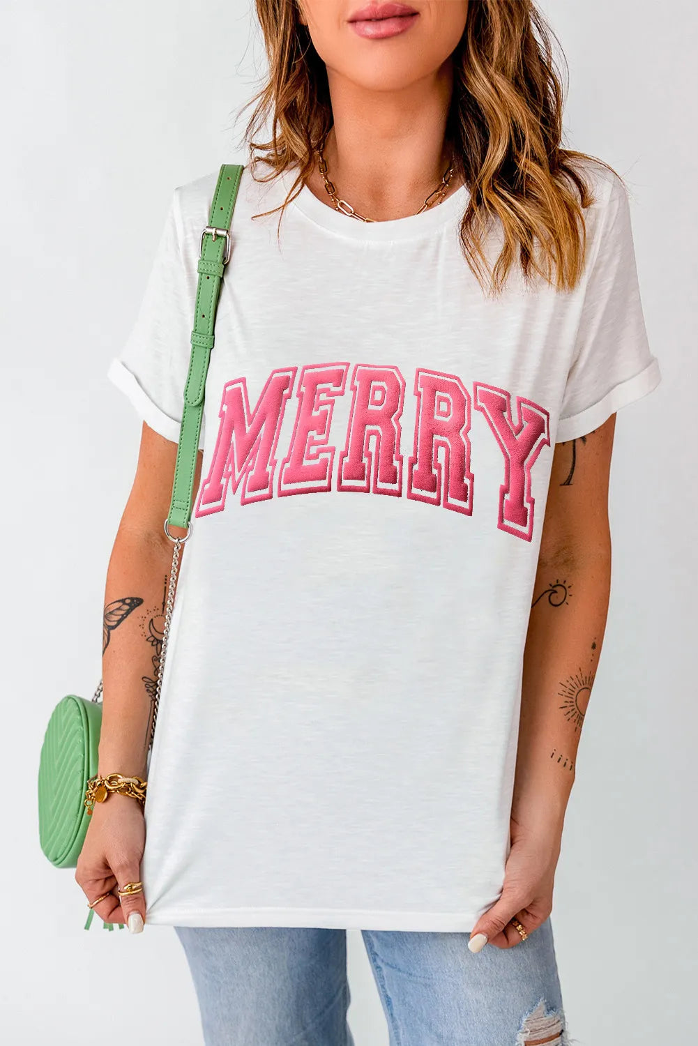 MERRY Round Neck Short Sleeve T-Shirt - Charming Charlie
