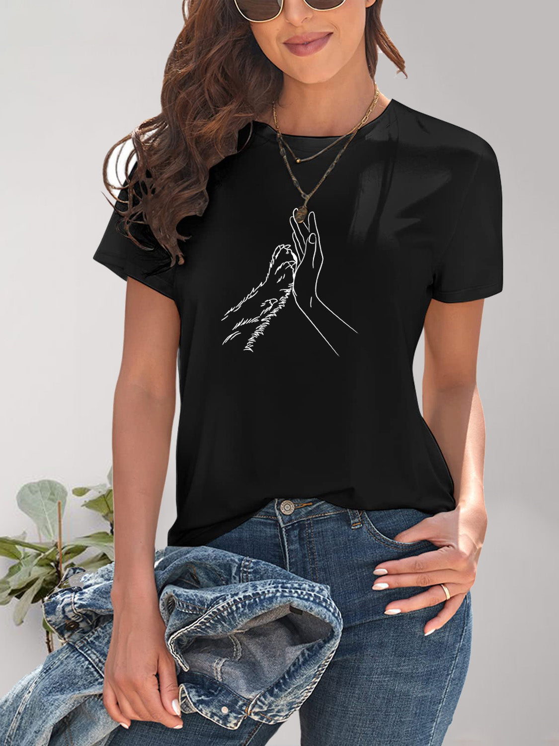 Graphic Round Neck Short Sleeve T-Shirt - Charming Charlie