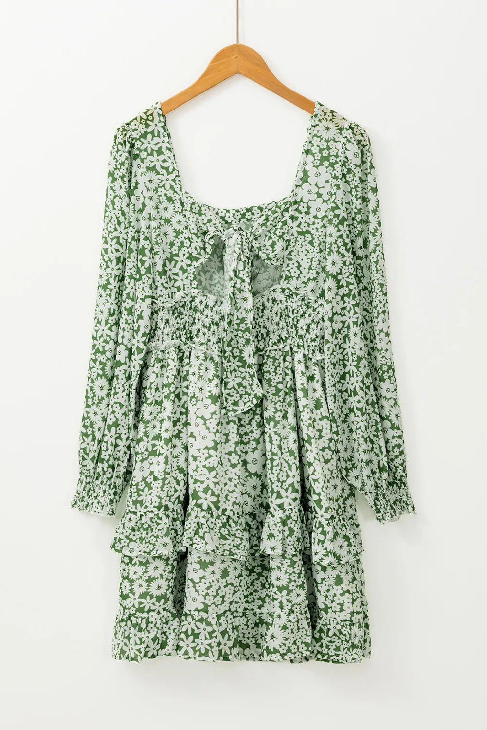 Ruffle Hem Floral Square Neck Long Sleeve Dress Sage / XL Ruffle Hem Floral Square Neck Long Sleeve Dress Sage / XL