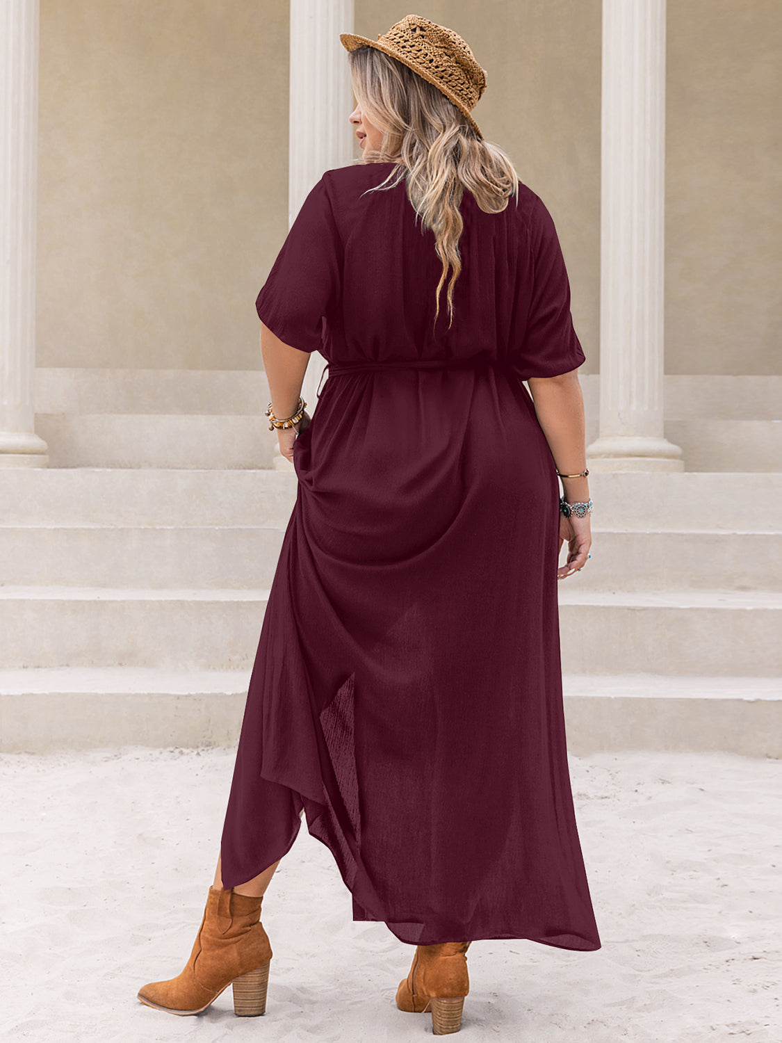 Plus Size Round Neck Half Sleeve Dress White / 0XL Plus Size Round Neck Half Sleeve Dress White / 0XL