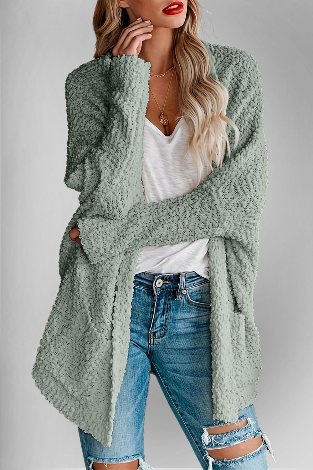 Double Take Pocketed Open Front Long Sleeve Cardigan - Charming Charlie