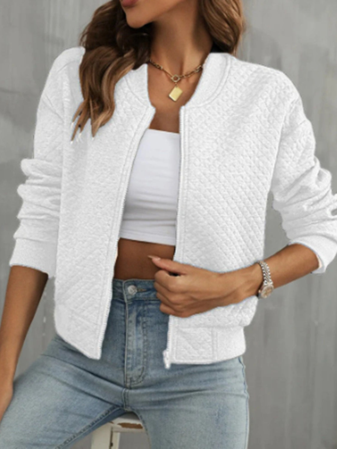 Zip Up Long Sleeve Jacket - Charming Charlie