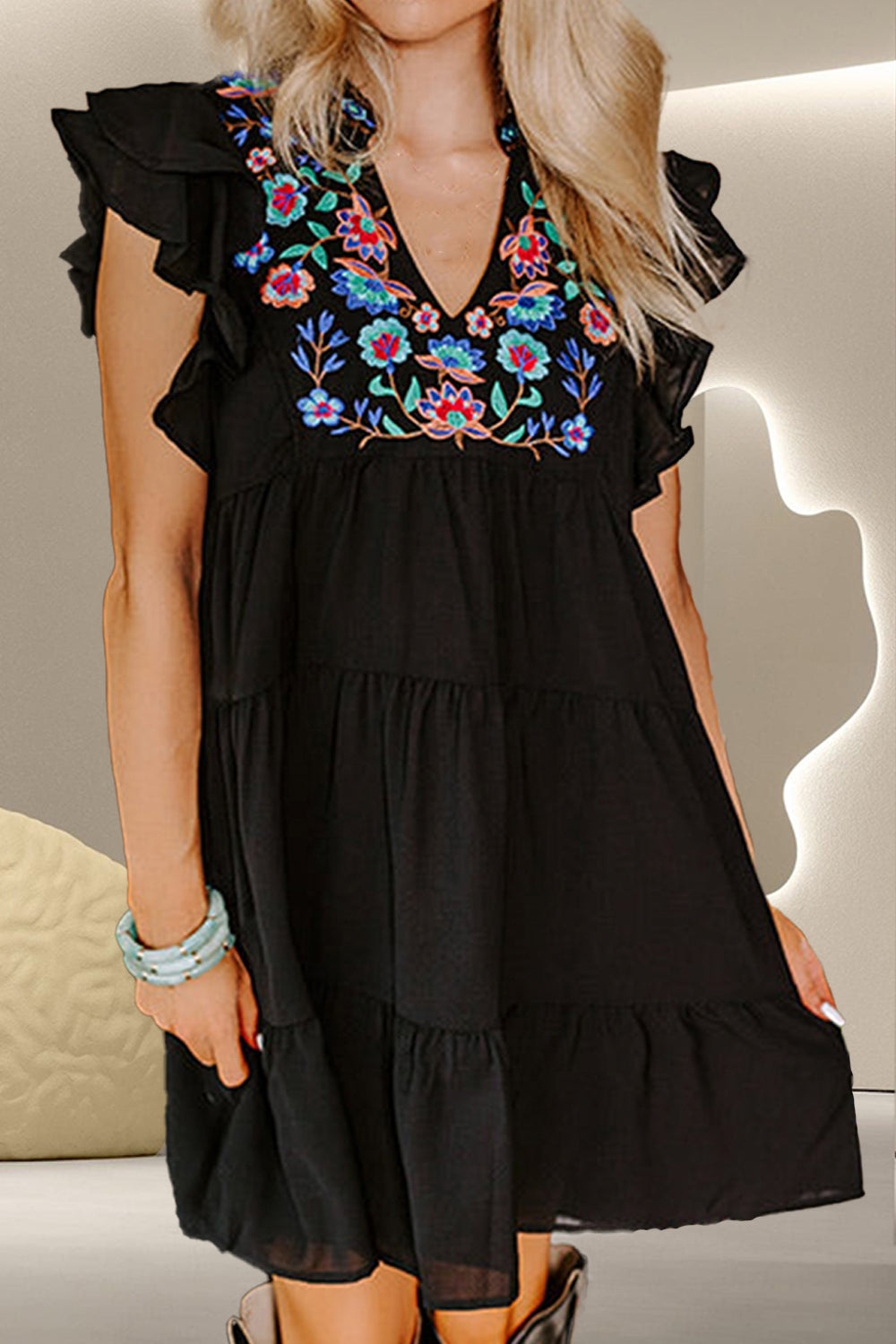 Embroidered Ruffled Cap Sleeve Mini Dress Charming Charlie Embroidered Ruffled Cap Sleeve Mini Dress Charming Charlie