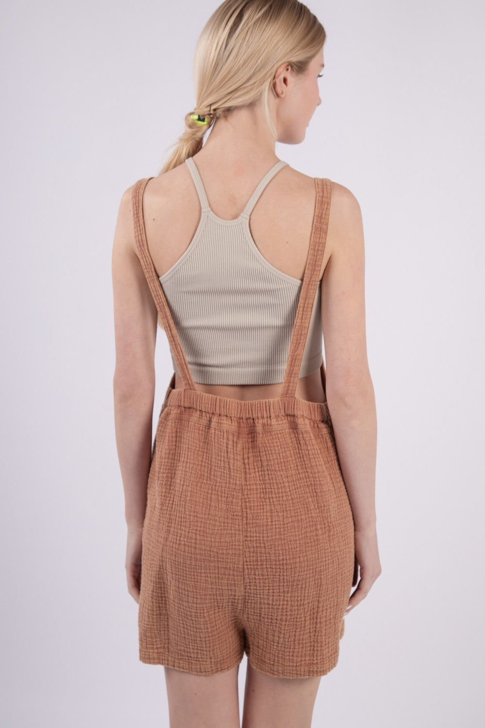 VERY J Sleeveless Double Gauze Overalls with Pockets - Charming Charlie