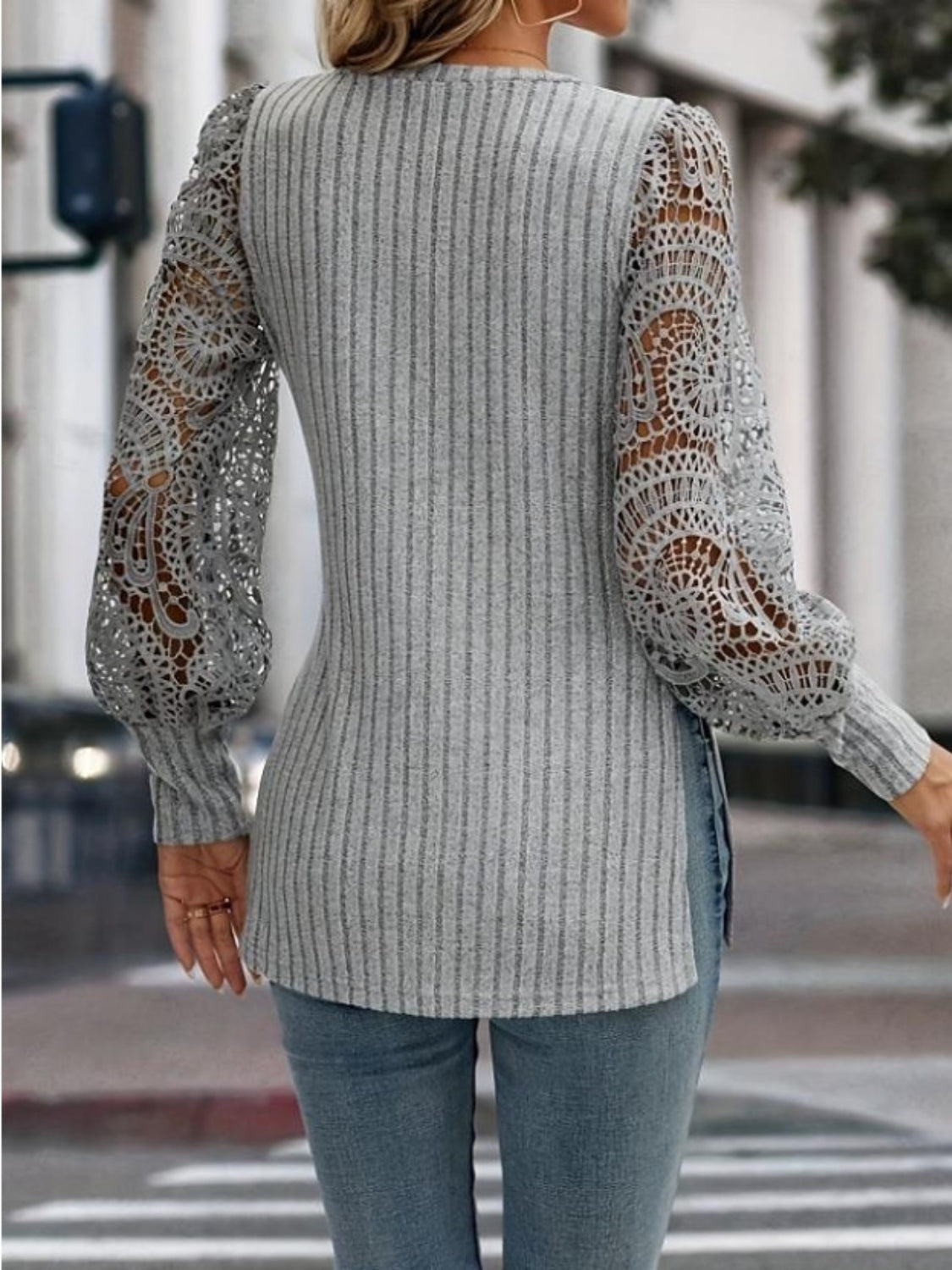 Side Slit V-Neck Lace Long Sleeve T-Shirt – Charming Charlie
