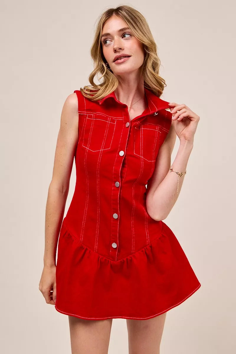 SO ME Button Down Sleeveless Collared Game Day Mini Dress – Charming Charlie