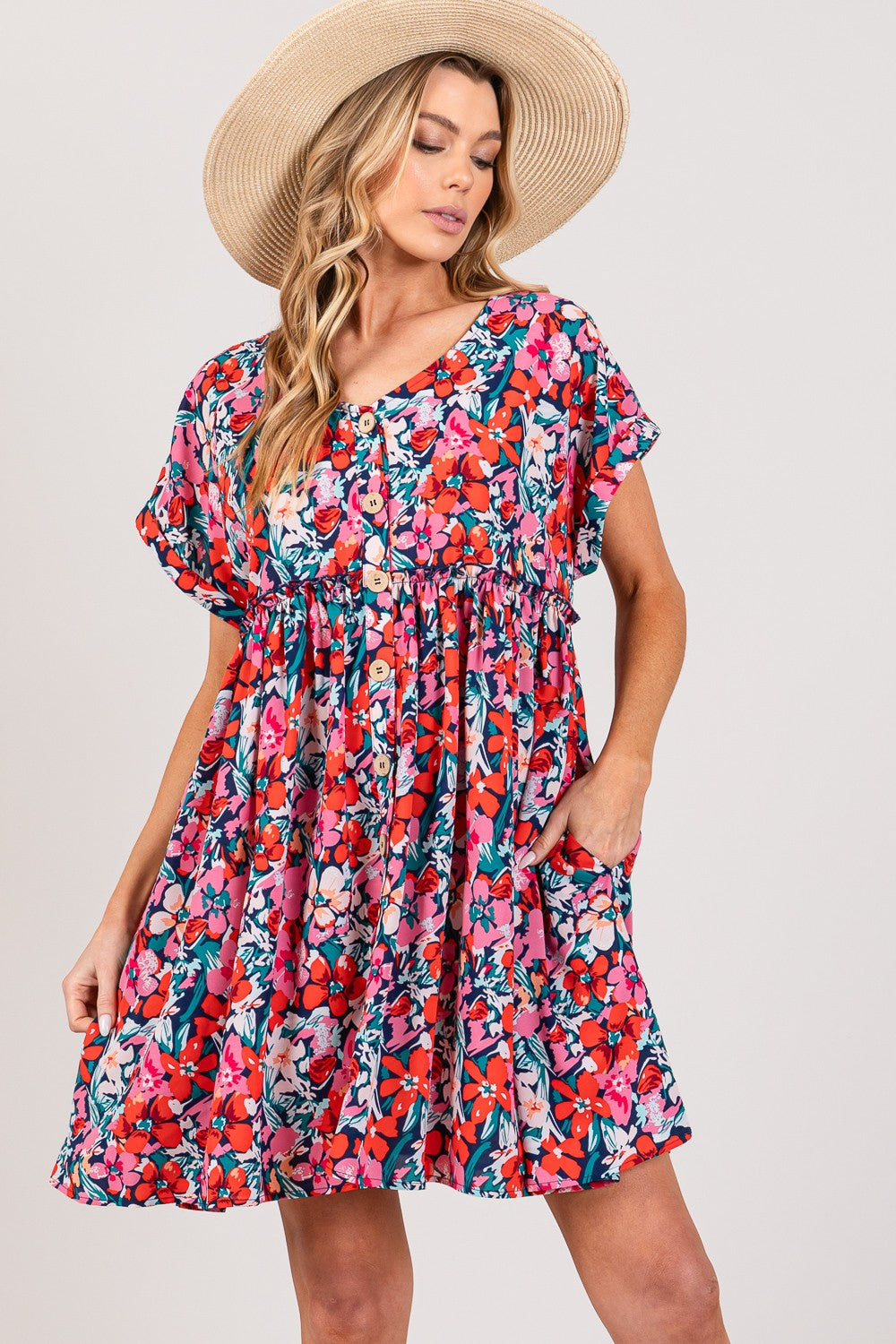SAGE + FIG Floral Button Down Short Sleeve Mini Dress - Charming Charlie