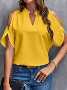 Notched Cold Shoulder Half Sleeve Blouse - Charming Charlie