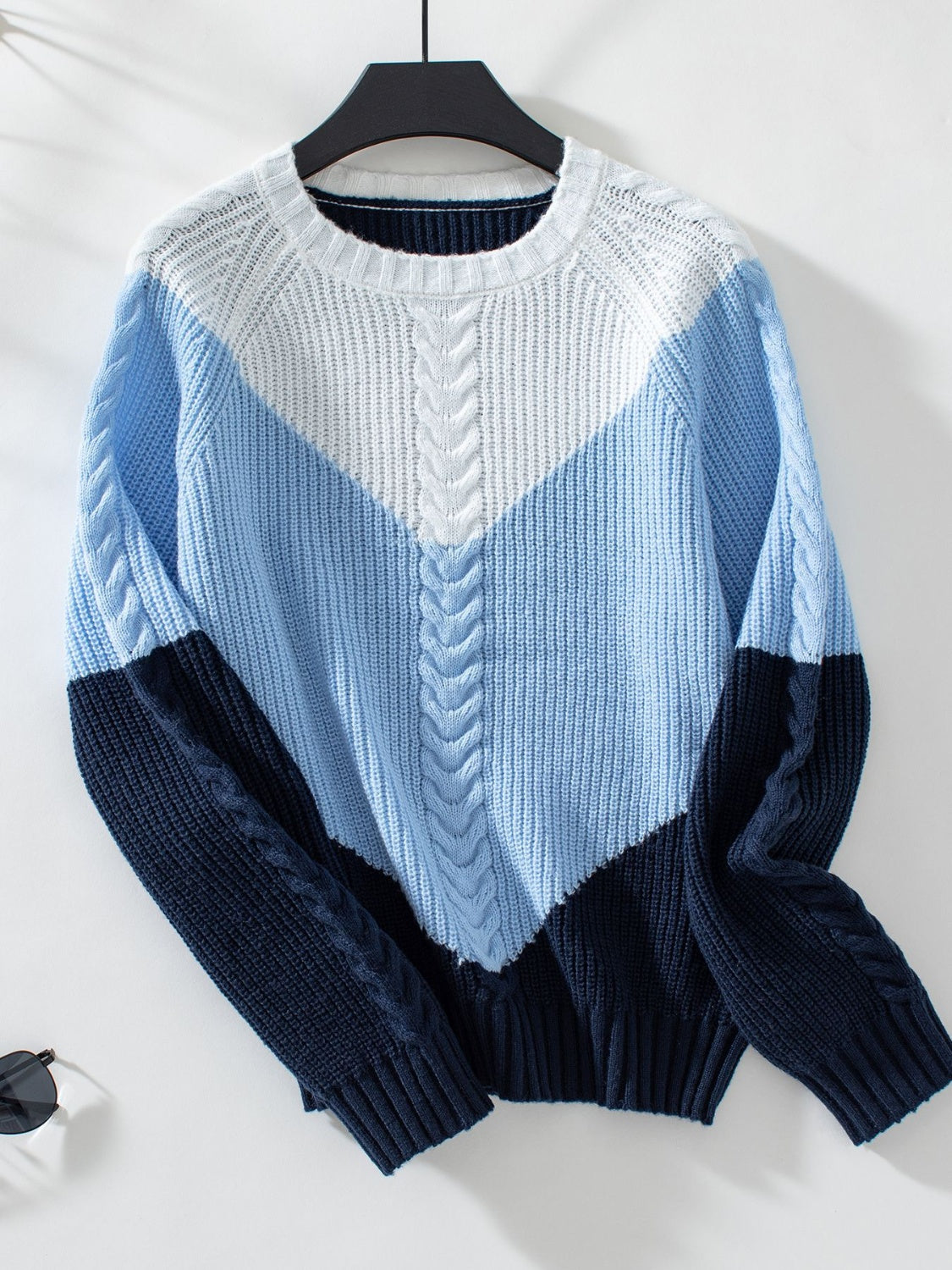 Color Block Round Neck Long Sleeve Sweater - Charming Charlie