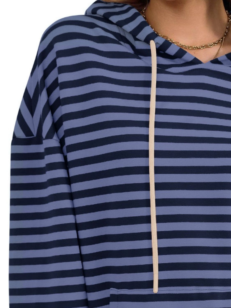 Drawstring Button Detail Long Sleeve Hoodie