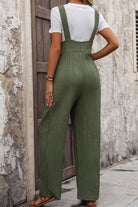 Textured Pocketed Wide Strap Overalls - Charming Charlie