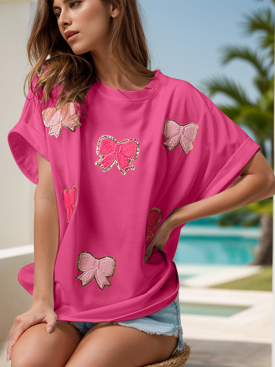 Bow Round Neck Short Sleeve T-Shirt - Charming Charlie