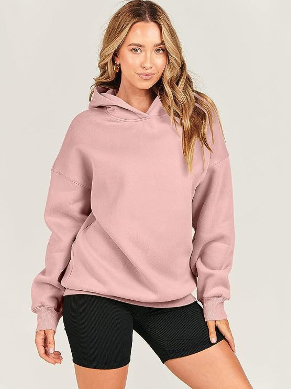 Dropped Shoulder Long Sleeve Hoodie - Charming Charlie