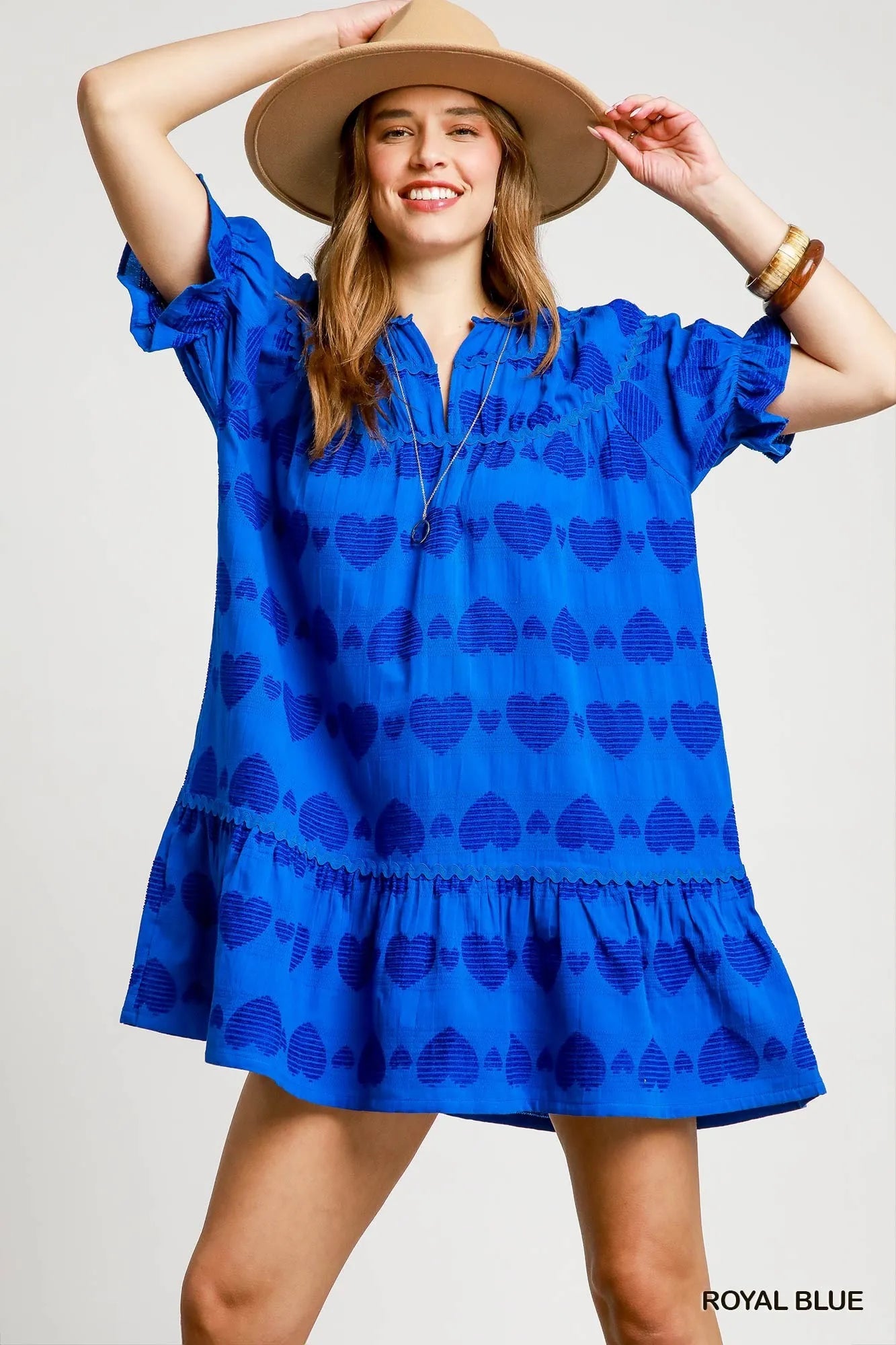 Umgee Heart Pattern Short Sleeve Ruffle Babydoll Dress  Charming Charlie