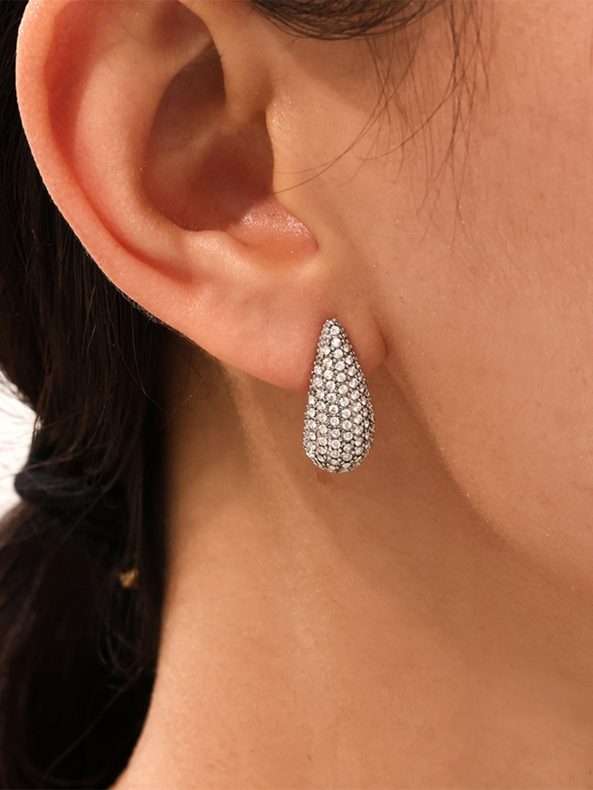 Stainless Steel Inlaid Zircon Teardrop Earrings - Charming Charlie