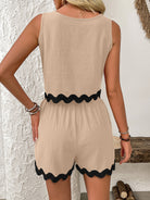 Contrast Trim Round Neck Top and Shorts Set - Charming Charlie