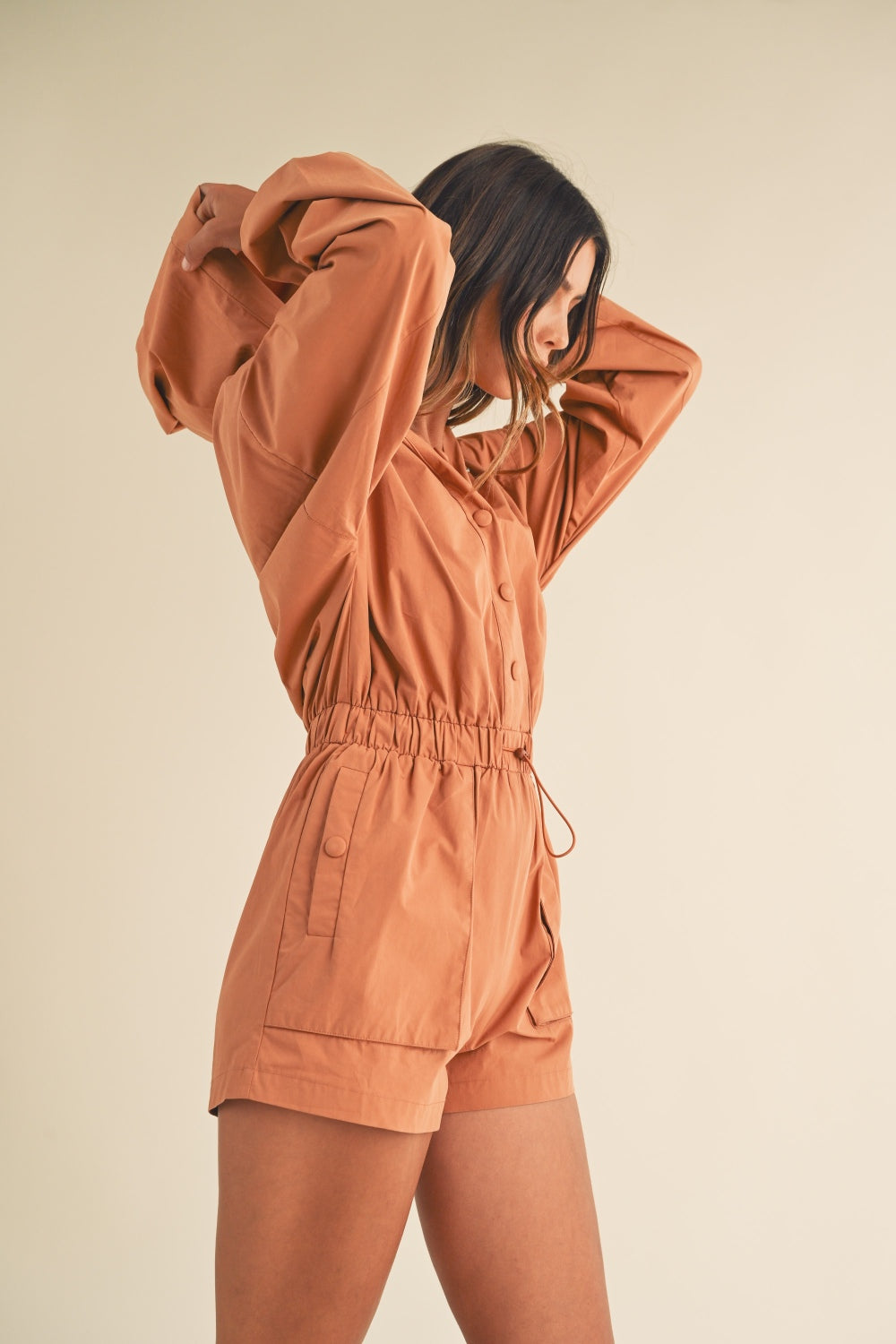 Mable Snap Down Long Sleeve Hooded Romper – Charming Charlie
