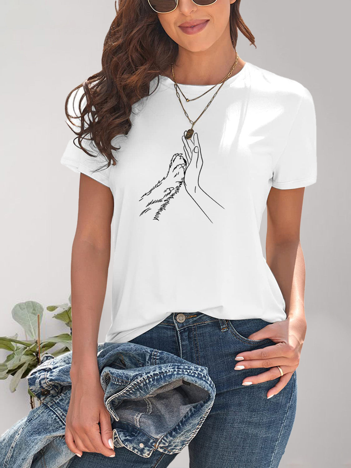Graphic Round Neck Short Sleeve T-Shirt - Charming Charlie
