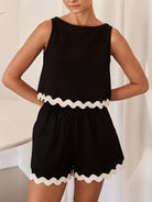 Contrast Trim Round Neck Top and Shorts Set - Charming Charlie