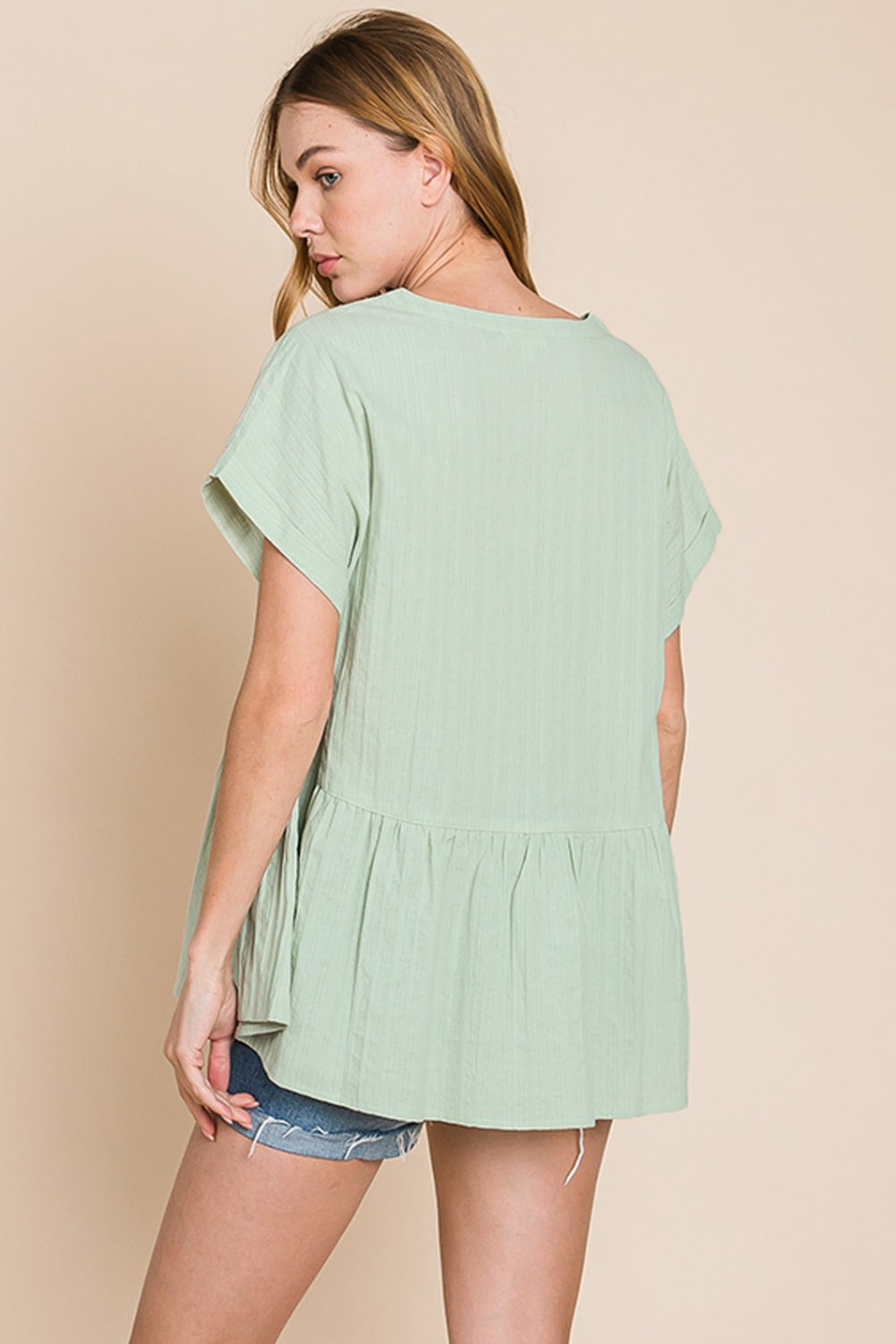 Cotton Bleu by Nu Lab Ruched Notched Short Sleeve Blouse - Charming Charlie