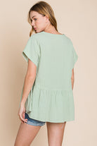 Cotton Bleu by Nu Lab Ruched Notched Short Sleeve Blouse - Charming Charlie
