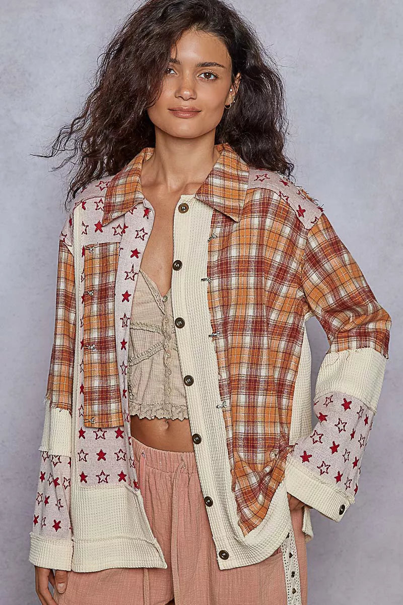 POL Plaid Contrast Button Down Shacket – Charming Charlie