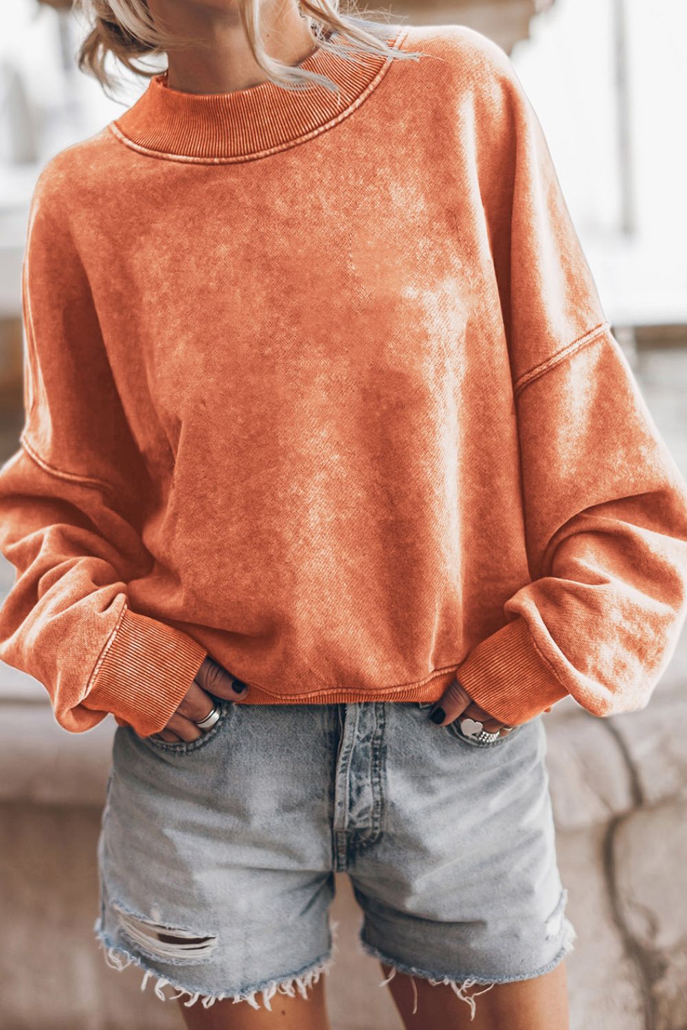 Mock Neck Dropped Shoulder Sweatshirt - Charming Charlie