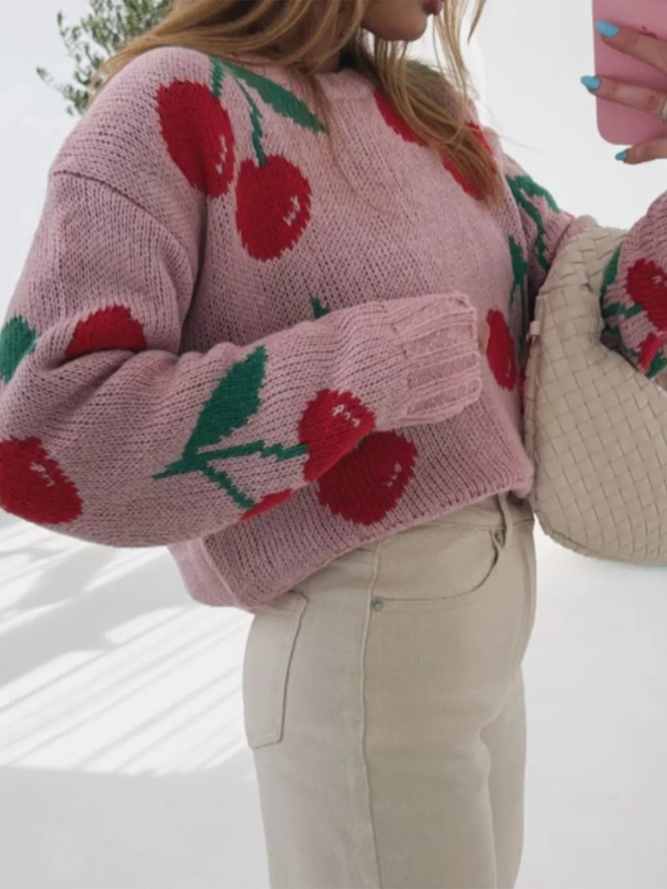 Cherry Pattern Long Sleeve Sweater – Charming Charlie