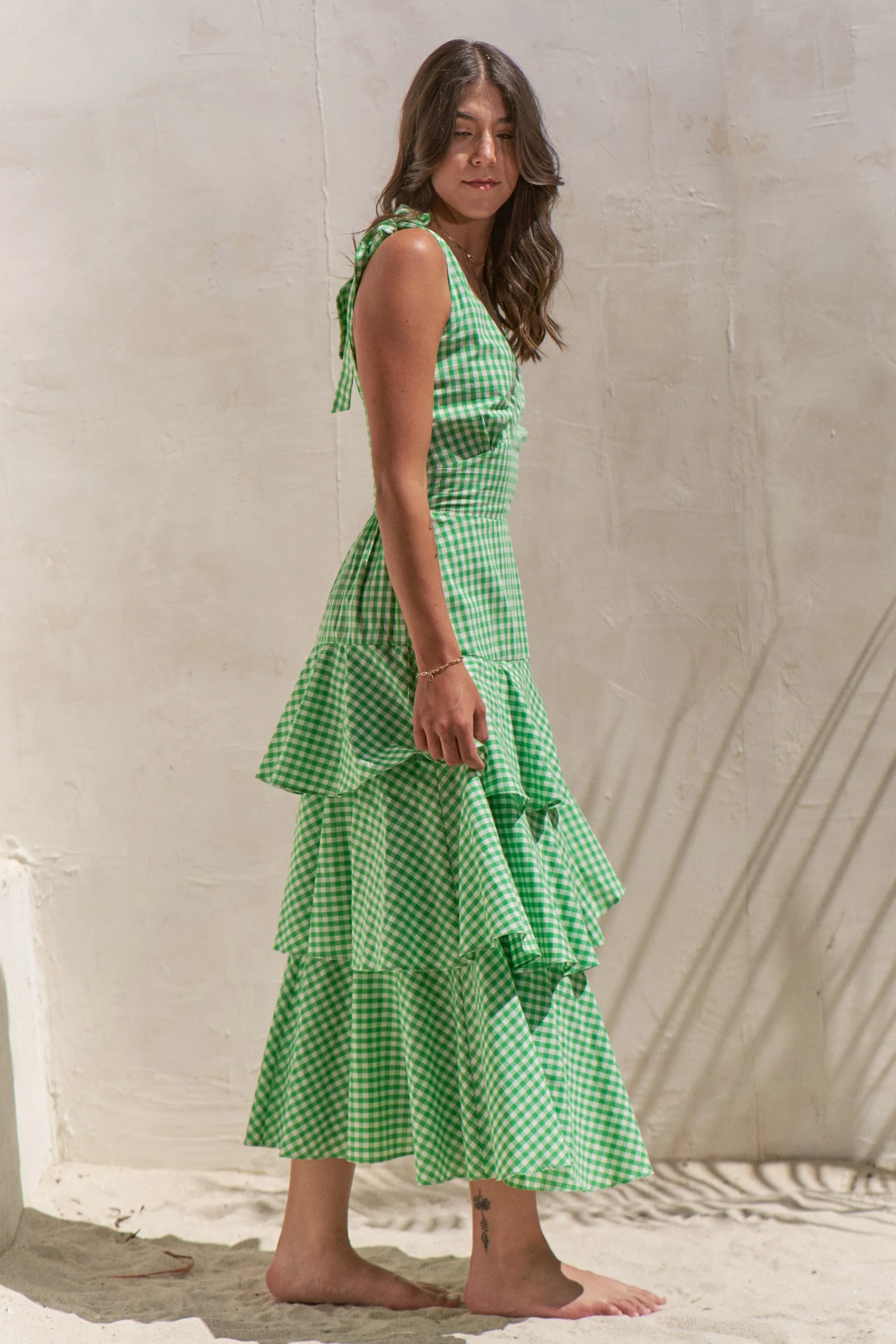 Jade By Jane Sleeveless Gingham Print Tiered Midi Dress – Charming Charlie