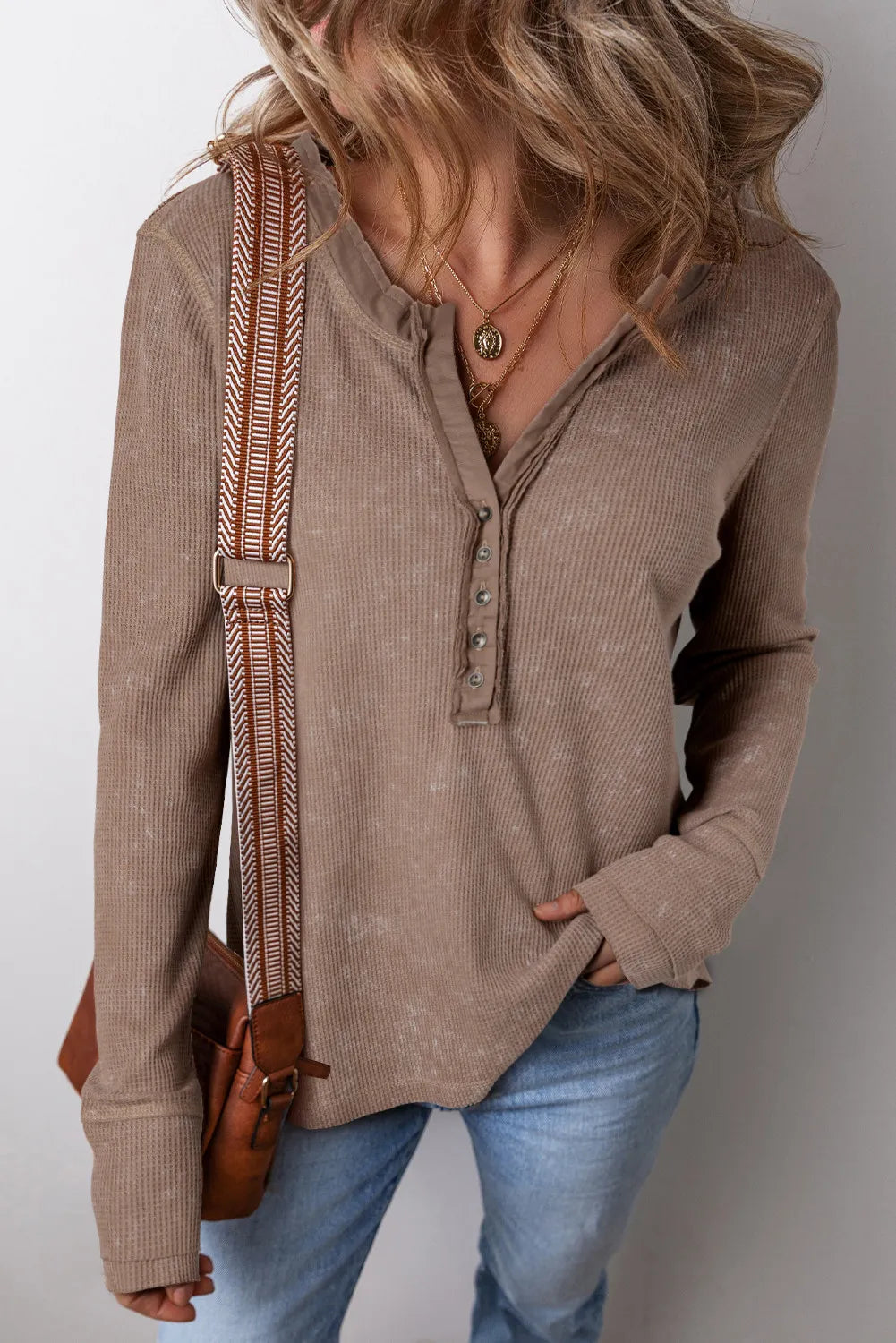 Notched Long Sleeve Top - Charming Charlie