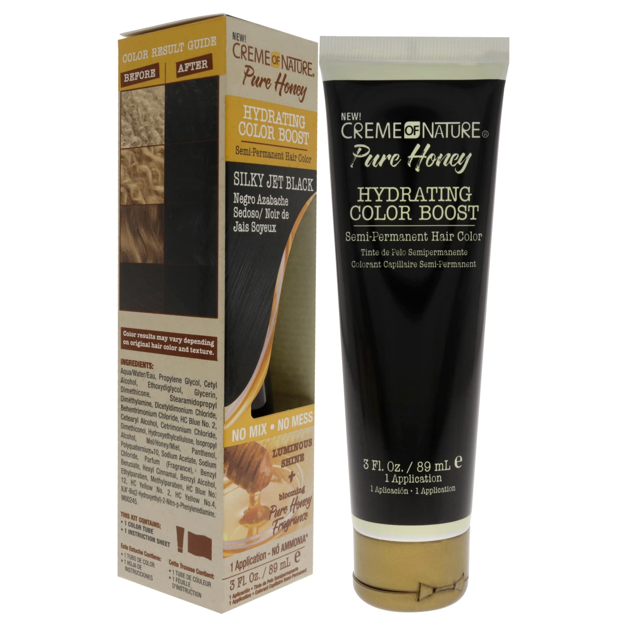 Creme of Nature Pure Honey Hydrating Color Boost Semi-Permanent Hair Color - Silky Jet Black Hair Color Unisex 3 oz - Charming Charlie