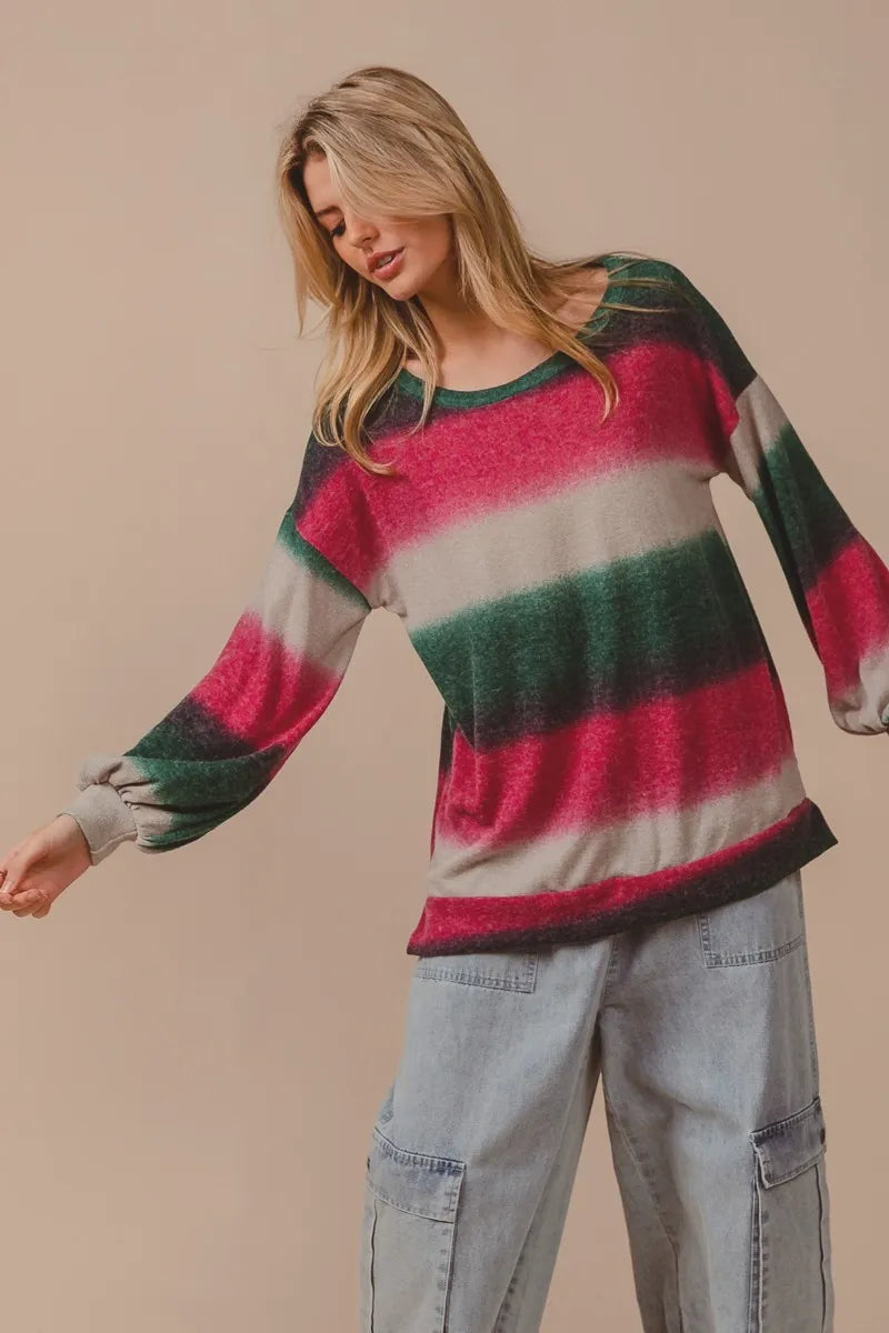 BiBi Striped Gradation Print Knit Top – Charming Charlie